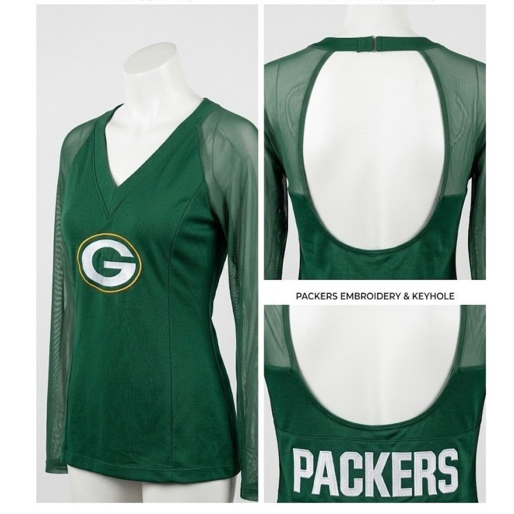 Green Bay Packers G-III Sports Couture Built-in Bra Top Open Back Top - Size M